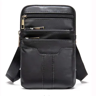 Herren Handy Schultertasche Schwarz, Hüfttasche Gürteltasche Leder, Klein Vertikale Handytasche zum Umhängen Herren Leder Handyhülle Holster Bauchtasche Messenger Bag mit Karabinerhaken Gürtelschlaufe