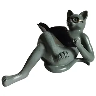 Lesende Katze Aus Kunstharz, Dekorative Gartenfigur Mit Katzenbrille, Bastelidee Für Büro Und Bibliothek