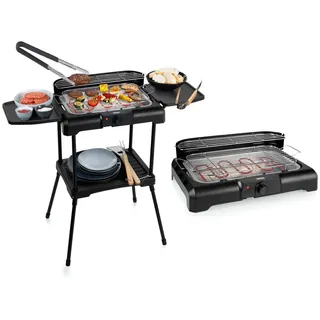 PRINCESS Elektro-Standgrill, 2200 W, Tischgrill Garten-Grill elektrischer Camper Camping-Grill & Grillzange schwarz