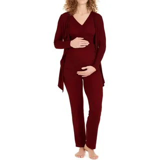 Herzmutter Umstandspyjama Stillpyjama-Set - Schwangerschafts-Wochenbett-Set (Set, 3 tlg., Hose-Top-Cardigan) Homewear rot M
