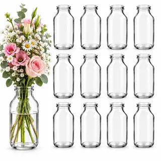 12 kleine Fläschchen aus Glas H 10,5 cm, ideal als kleine Vase für Ihre Tischdeko