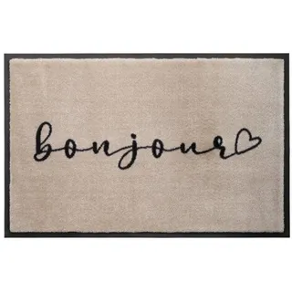 Waschbare Fußmatte Bonjour - beige/schwarz