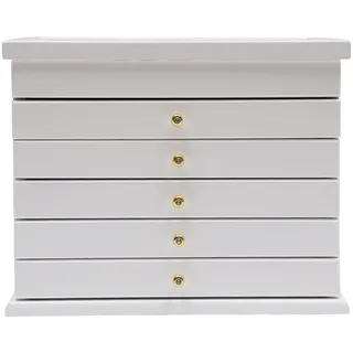 Schmuckschatulle Holz-Schmuckkästchen mit Schubladen Schmuckaufbewahrungs-Organizer 6 Ebenen Schmuckbox Schmuckkasten Aufbewahrungsbox für Ohrringe, Ringe, Halsketten, Armbändern, 31x20x24.5cm, Weiß