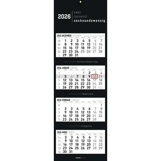 Alpha Edition 4-Monatskalender Black 2026 – Wandkalender 33×100 cm mit 4 Monaten im Überblick & Datumsschieber, faltbarer Büro- & Planungskalender für Homeoffice, Arbeit & Organisation