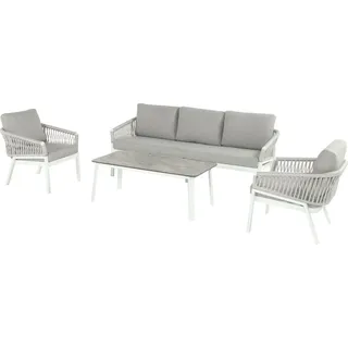 Hartman Lounge-Set Gartenmöbel-Set Sitzgruppe Rosalie Sofa Set, Aluminium weiß, Bezug und Rope hellgrau - Weiß/Hellgrau