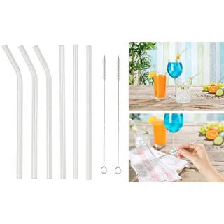 Rosenstein & Söhne Glasstrohhalm: 8-teiliges Set Trinkhalme aus Borosilikat-Glas mit Reinigungsbürsten (Glastrinkröhrchen, Trinkhalme Cocktail, Bürste)