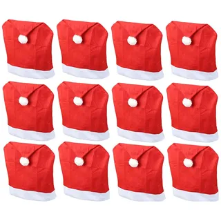 Novaliv, Möbelbezug + Möbelschutz, 12er Set Stuhlhussen Weihnachten I Rot I Nikolausmütze I Stuhlbezug Weihnachten Deko (62 x 50 x 62 cm)