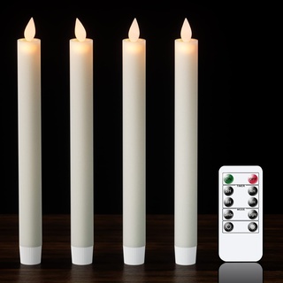 Eldnacele LED Stabkerzen mit Timer & Fernbedienung, 4er flammenlose Kerzen aus 100% Stearin, beweglicher Docht, Leuchterkerzen bewegliche Flamme Ø 2 x 24 cm Weiß Dekokerzen für Party, Hochzeit