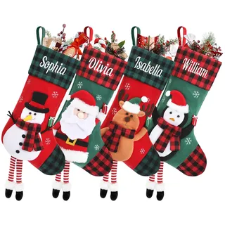 papasgix Weihnachtsstrumpf Personalisiert 46cm Großer Nikolausstrumpf mit Namen Weihnachtssocken Kamin Geschenktasche Nikolaussocke für Feiertags Familienparty Dekoration(Bunt J,2Pcs)
