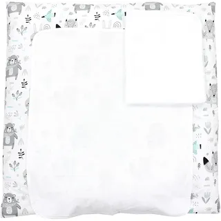 TupTam Wickelauflage mit 2 wasserfesten Frotteebezügen – weich gepolstert & hautfreundlich MAR02579, Farbe: Bären/Füchse/Mint, Größe: 75 x 85 cm