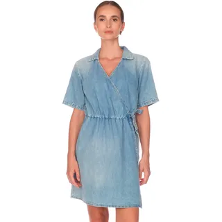 LE TEMPS DES CERISES "FLOE", Damen, Gr. S, EURO-Größen, blau, 100% Baumwolle, casual, normal, Kurzarm, Kleider, in gewickeltem Design