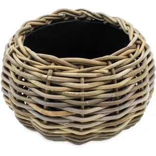 Spetebo Rattan Pflanztopf mit Kunststoff Einsatz - 29 x 19 cm - Garten Deko Blumenkorb Shabby Natur - Drypot Weide Flechtkorb Pflanzen Behälter Blumen Kübel