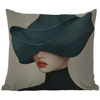 MuchoWow Dekokissen Frau - Grün - Hut, Kissenbezüge, Kissenhülle, Kissen, Outdoor, 40x40 cm grün 40 cm x 15 cm x 40 cm