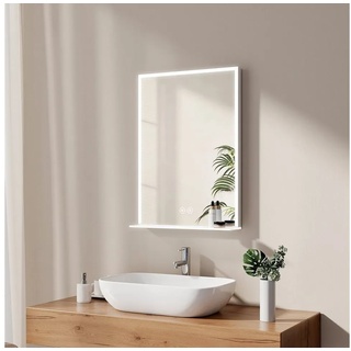 EMKE Badspiegel Badspiegel mit Beleuchtung Wandspiegel Kaltweiß Lichtspiegel, mit Ablage und Beschlagfrei 50x70cm 50 cm x 70 cm