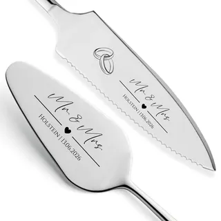 SMARTEON Cake-Server Set mit Tortenmesser und Personalisierter Gravur Mr. & Mrs. – Hochzeitsgeschenke für Brautpaar, Geburtstag, Jubiläum, Geschenkidee für Paare – Silberfarbenes Set in Geschenkbox
