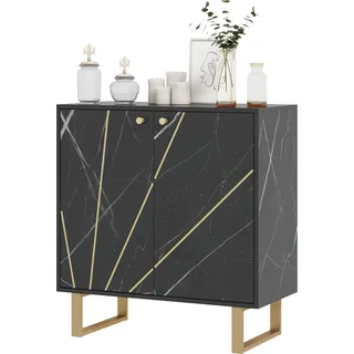 HOMCOM Buffet, Aufbewahrungsschrank, mit 2 Türen und höhenverstellbarem Regal, 76 x 35 x 77 cm, Aufbewahrungsschrank mit Metallbeinen, für Wohn- und Esszimmer, schwarzer Marmor-Ton   Aosom