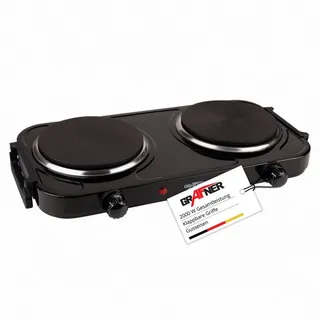 Grafner Doppelkochplatte 2000 Watt 2 Massekochfelder Ø 155 mm stufenlose Temperatureinstellung Schwarz/Weiß