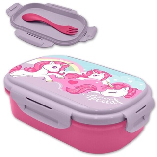 HOVUK Einhorn Lunchbox mit Göffel, 20 cm, Doppelfach, für Kinder, Mädchen, Sandwichbox, BPA-frei, auslaufsicher, mit Besteck-Set, ab 3 Jahren
