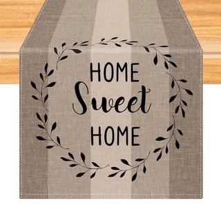 Kiatuniya Tischläufer Streifen Beige Braun Modern Winter Läufer Tisch Vintage Abwaschbar Tischlaufer Landhausstil für Frühling Herbst Küche Tischdeko Party Dekor 33x183 cm