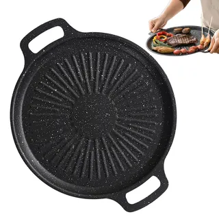 Grillpfanne Rund BBQ Grillplatte Grillpfanne Induktion Multifunktional Bratpfanne Antihaft Gusspfanne Für Gasgrill Steakpfannen Bratpfanne Grillpfanne Gusseisen Für Herd, Grill, Ofen & Lagerfeuer