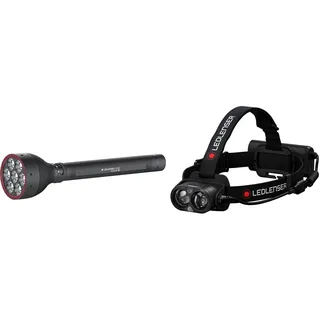 Ledlenser X21R Taschenlampe LED, Suchscheinwerfer, aufladbar mit Lithium LiFePO Akku, 5000 Lumen, Leuchtweite 800 m & H19R Core Stirnlampe LED, 3500 Lumen, aufladbarer Lithium Akku,Leuchtweite 300m