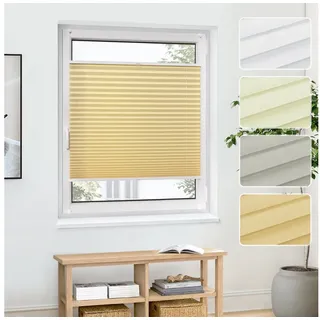 jalousiescout Plissee Pure Premium 55x90cm Beige Klemmfix ohne Bohren, halbtransparent, ohne Bohren, verspannt, Klemmfix, Polyester-Stoff, blickdicht und lichtdurchlässig beige 55 cm x 90 cm
