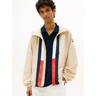 Tommy Hilfiger Windbreaker TOMMY JEANS "CHICAGO FLAG", Herren, Gr. S, weiß clay, Web, Obermaterial: 100% Polyester, unifarben, regular fit normal, Rundhals, eingesetzt elastischer Bund, Jacken Windbreaker, Regular fit mit Kapuze