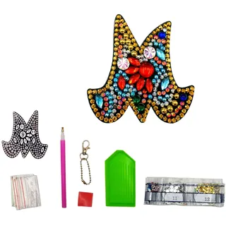 MEDOYOH Buchstaben K DIY Diamantmalerei Schlüsselanhänger, Retro Diamond Painting Buchstabe Schlüsselanhänger Acryl DIY Kunst Strass Diamant für Anhänger Tasche Dekor Brosche