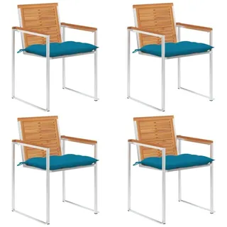 furnicato Gartenstuhl Gartenstuhl-Set aus Echtholz mit Edelstahl, 60x56x85 cm, hellblau (4 St), Stapelbare Sitzgruppe mit weichen Kissen und rostfestem Edelstahl blau