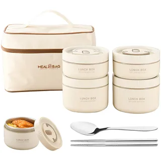 IGTOPS Tragbares isoliertes Lunch-Behälter,Hochwertiger Edelstahl-Mikrowellen-Thermo-Lunchbox mit Besteck - Perfekt für Unterwegs,für Kinder und Erwachsene (2 x 600ml + 2 x 400ml)