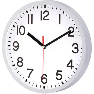 Wanduhr, geräuschlos, nicht tickend, modern, Quarz, 22,9 cm, batteriebetrieben, digital, leise, für Büro, Zuhause, Schule, Küche, Dekoration, Uhren (Silber)