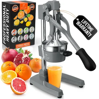 Zulay Kitchen Saftpresse Manuell aus Gusseisen, Saftpresse Orangenpresse Manuell für Zitrusfrüchte, Robuste Obstpresse aus Edelstahl, Cast Iron Juicer, Manual Entsafter für Orangen/Zitronen - Grau