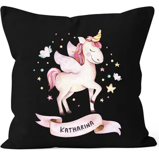 SpecialMe® Kissen-Bezug Einhorn mit Namen Kissen-Hülle Namenskissen Baumwolle personalisierte Geschenke Dekokissen Schwarz Unisize