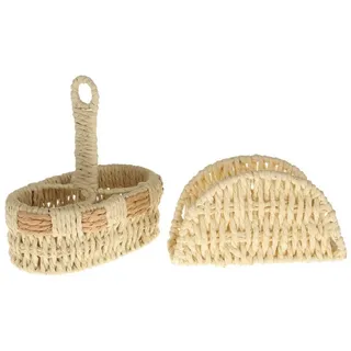 Macosa Home Menage-Set Menage Korb und Serviettenhalter Landhaus, (Tischset für Gewürze und Servietten, 2-tlg., Tischdeko), Salz / Pfeffer Halter natur beige|braun