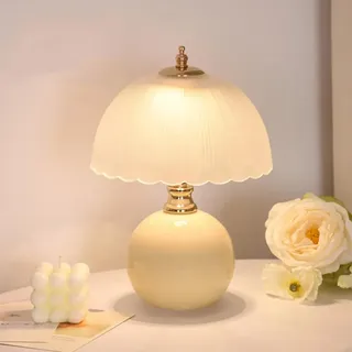 Mengjay Tischlampe Vintage Keramik,Moderne Nachttischlampe mit Kabel,Deko Lampe Wohnzimmer E27 Klein Glas Tischleuchte Nachtlicht Schreibtischlampe für Schlafzimmer,Wohnzimmer,Büro (Gelb)