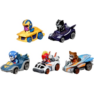 Hot Wheels RacerVerse Marvel Die-Cast-Fahrzeuge - Rocket, Black Panther, Captain Marvel, Captain America, Thanos, Superhelden als Fahrer, für Sammler und Kinder ab 3 Jahren, HPN40