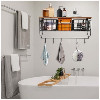 MULISOFT Badregal Badezimmerregal mit Ablagekörben und Haken, für Handtücher und mehr, Flexibel und vielseitig einsetzbar, Für Badezimmer, Küche, Wohnzimmer braun