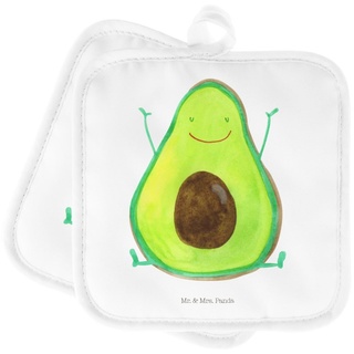 Mr. & Mrs. Panda Topflappen Avocado Glücklich - Weiß - Geschenk, Juhuu, Veggie, Vegan, Schöne Top, (1-tlg), Hitzebeständig weiß