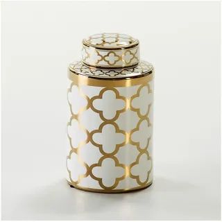 Cosy Home Ideas Dekovase Deckelvase gold Keramik geometrisch gemustert Ingwertopf (1 St), aus Keramik mit Muster weiß