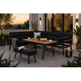 Gardissimo Hohe Dining Aluminium Eck Lounge Set Nara Links, Anthrazit | Inklusive XL Bank, Wasserabweisende Kissen, Mit Nonwood Tisch