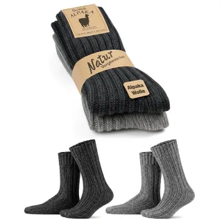 GoWith 4-2 Paar Alpaka Socken, Dicke Wollsocken für Damen und Herren, 35-38, 39-42, 43-46, Thermosocken, Warme Wintersocken, Gestrickte Socken für Wandern und Trekking, Weiche und Bequeme 3094 - 39-42