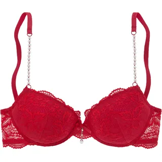 Push-up-BH LASCANA, Damen, Gr. 80, Cup C, rot, Spitze, Obermaterial: 60% Polyamid, 35% Polyester, 5% Elasthan, BHs BH Push-up-BH Spitzenwäsche Bügel-BH Spitzen-BH Hochzeitswäsche Hochzeitsdessous, mit femininen Perlendetails, sexy Dessous