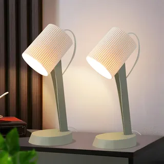 meoaow Nachttischlampe Wohnzimmer Tischleuchte mit Kabel - Tischlampe 2er Set Kleine Lampe 37.4 cm Grün E14 Tischlampen Moderne Landhausstil für Esstisch Schlafzimmer - Ohne Leuchtmittel