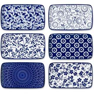 vancasso Servierteller 6er Set, SELENE Porzellan Teller Set, Serviertablett Rechteckig Klein, Dessertteller, Sushi Teller, Für Vorspeisen, Snacks, Gemüse Obst, Buffets, Geburtstage, Partys, 22 x13cm