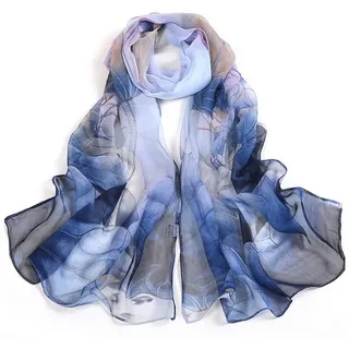Henreal Seidenschal Schals für Damen,leicht,bedruckt,Blumenmuster,Schal blau