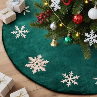 Lanpn 120cm Bestickt Weihnachtsbaum Decke Christbaumdecke, Samt Schneeflocken Rund Tannenbaum Decke Unterlage Teppich, Weihnachtsbaumdecke für Christbaumschmuck Weihnachtsdeko (Grün, 120 cm)