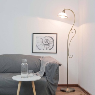 Stehlampe Weiß Bronze E27 158 cm Glas Metall Jugendstil Stehleuchte zum Lesen