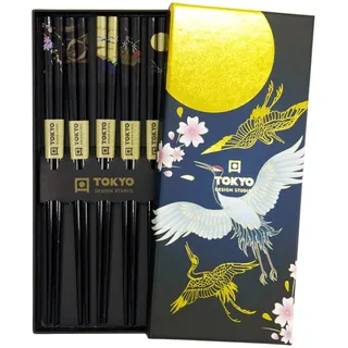 Tokyo Design Essstäbchen CRANE – 5 er Set – schwarz, gold