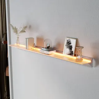 SONNI Wandregal mit Led Beleuchtung 100 cm, 8mm Gehärtetes Glas Schweberegale mit Gestensteuerung Schalter + 3 Einstellbare Lichtfarben + Dimmbar für Wohnzimmer, Flur, Schlafzimmer, Badezimmer
