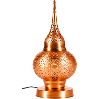 Orientalische Messing Tischlampe Lampe Hayati 45cm in Kupfer | Marokkanische Tischlampen klein Lampenschirm silberfarben | kleine Nachttischlampe modern für Vintage Retro & Landhaus Stil Design